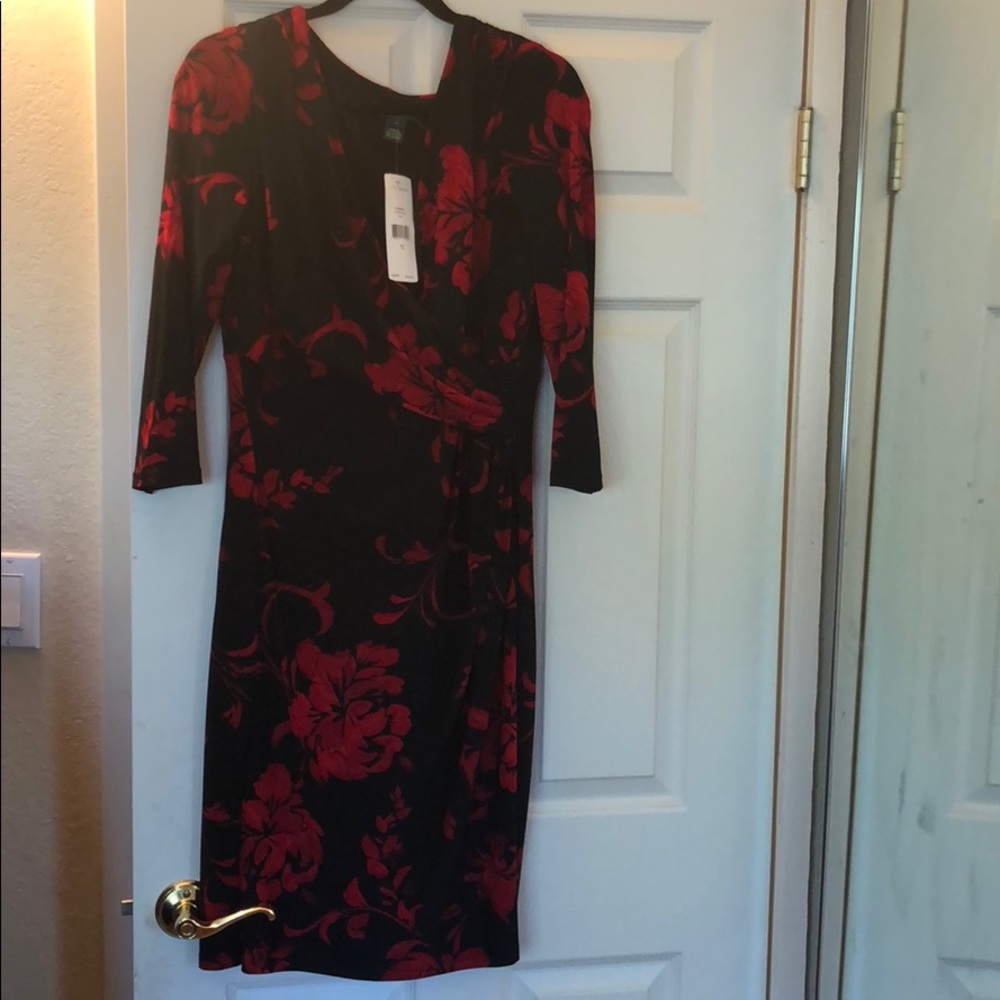 🆕 NWT Ralph Lauren Black/Red Floral Dress Size 14